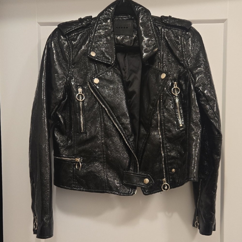 Blank NYC Glossy Black Leather Jacket with Silver Accents - Picture 1 of 3